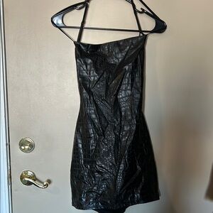 Elegant Black Croc-Embossed Dress